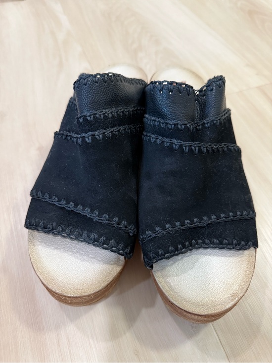 A.S.98 Shoes - AS98 Nelson Black Leather Wedge Slide Sandals Boho Platform Mule Sz 40 US 9-9.5